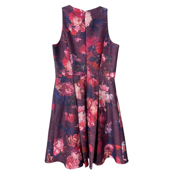 Adrianna Papell Purple Floral Cocktail Dress - Crystal Beaded Neckline Size 6 - Picture 2 of 7